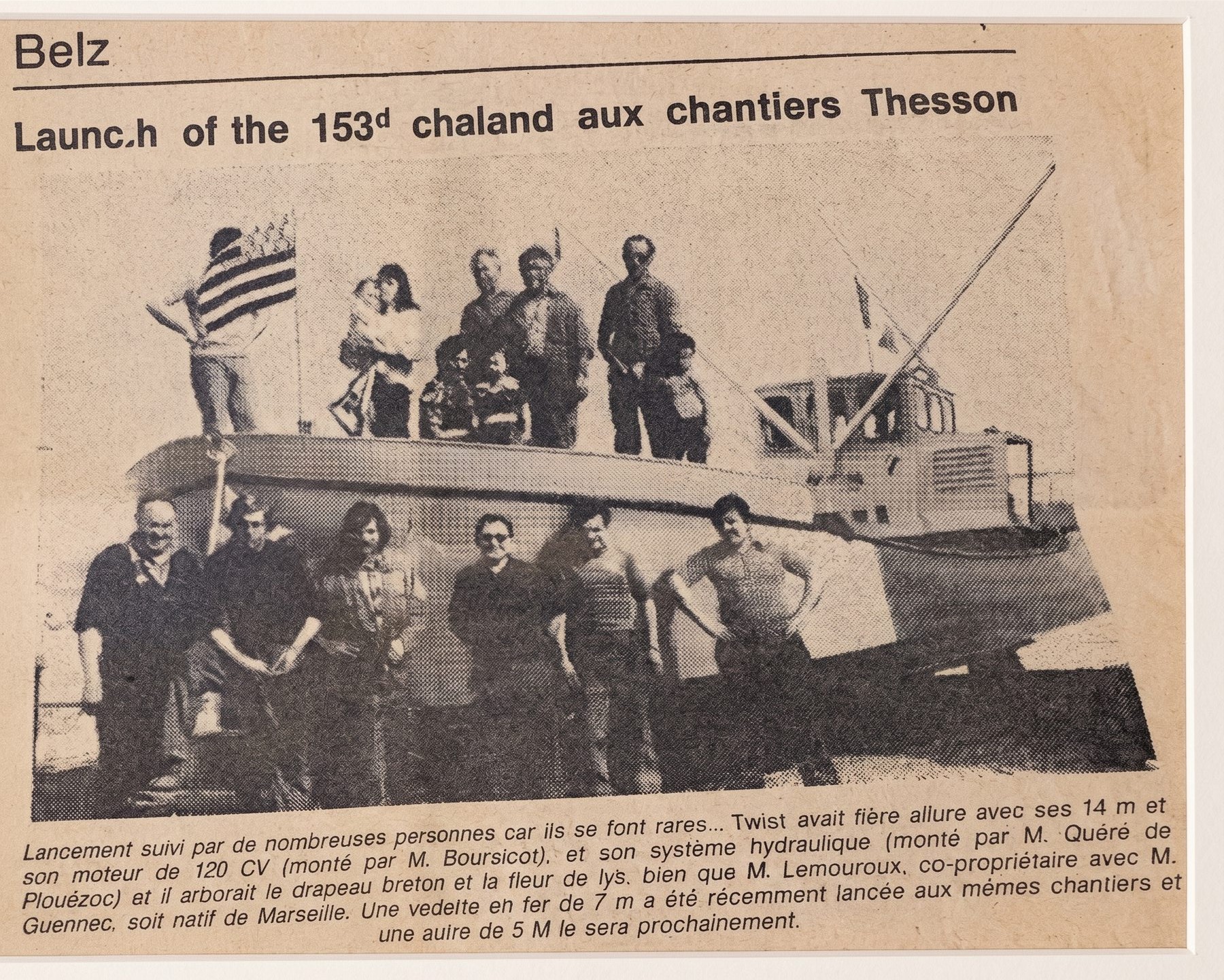 Coupure de presse : lancement du 153e chaland aux chantiers Thesson